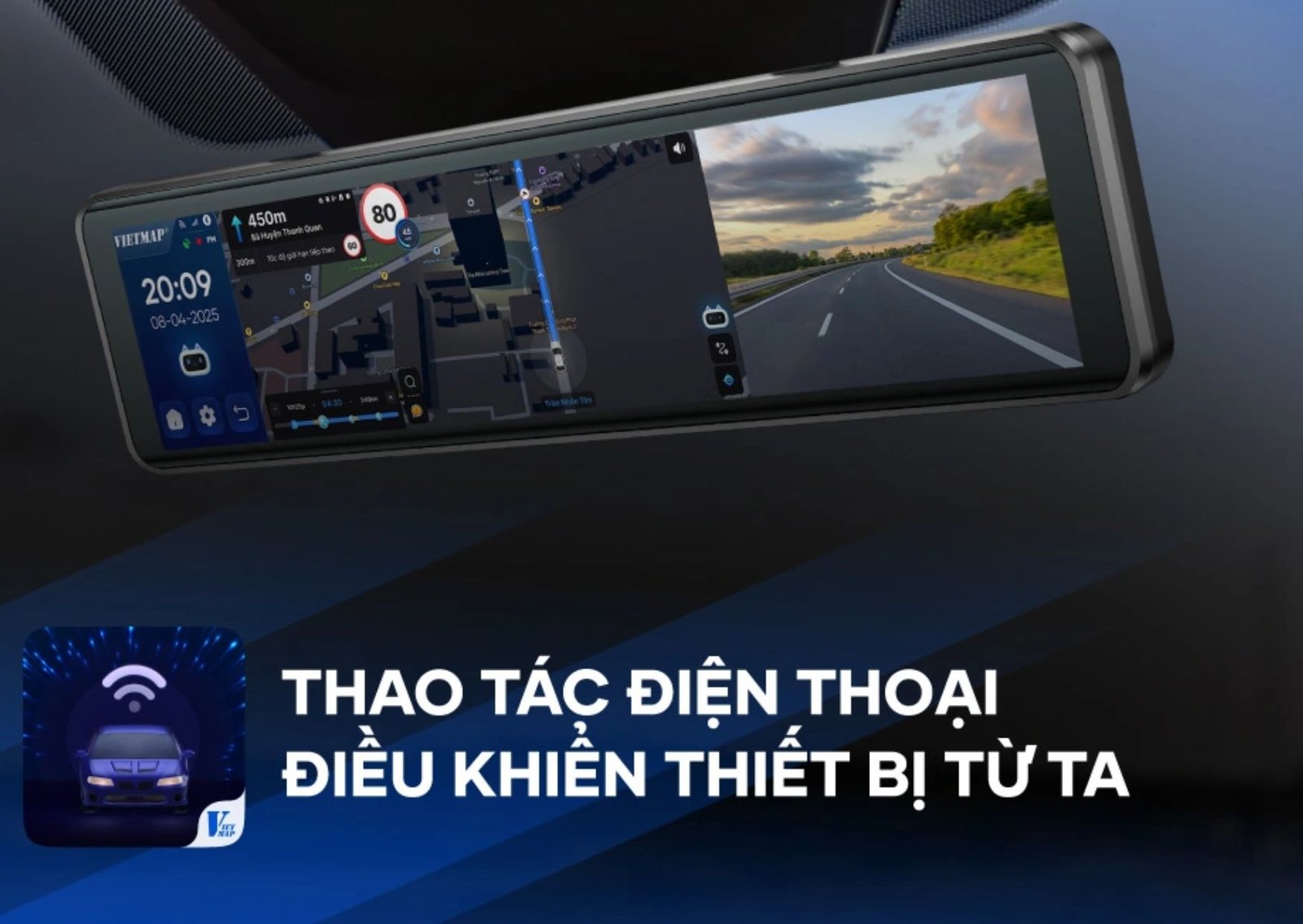 Camera Hành Trình VietMap V740 – Camera Gương 4G GPS, Màn Hình 11.26 Inch