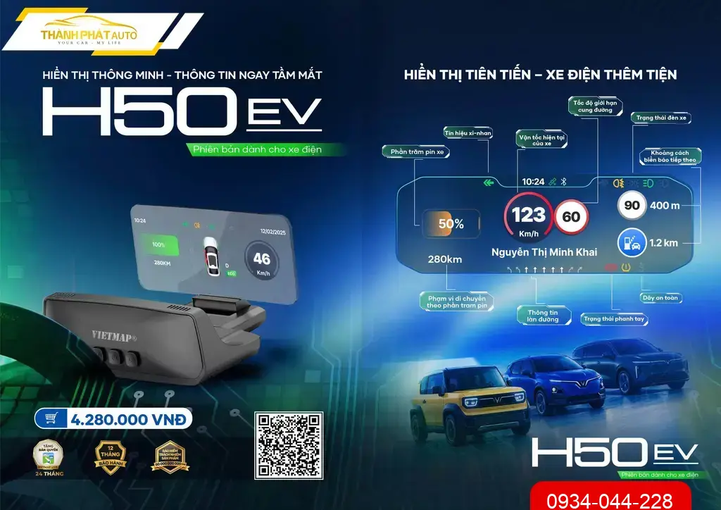 Anh Khải lắp HUD Vietmap H50 cho VF9 để hiển thị tốc độ trên kính lái