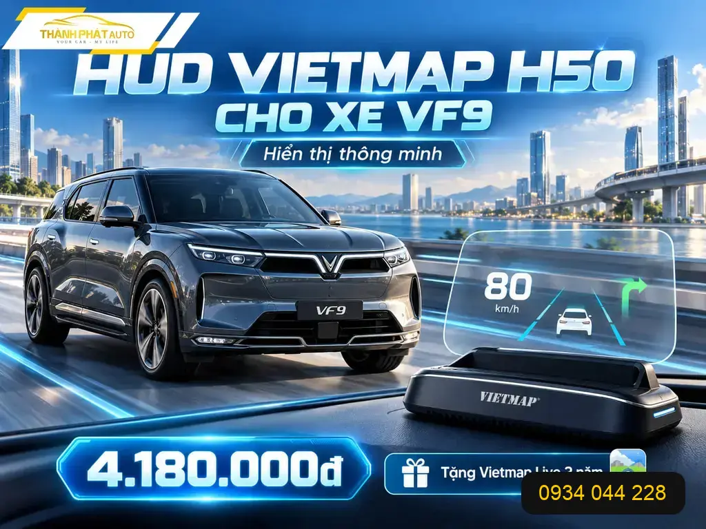 Anh Khải lắp HUD Vietmap H50 cho VF9 để hiển thị tốc độ trên kính lái ảnh thực tế 2